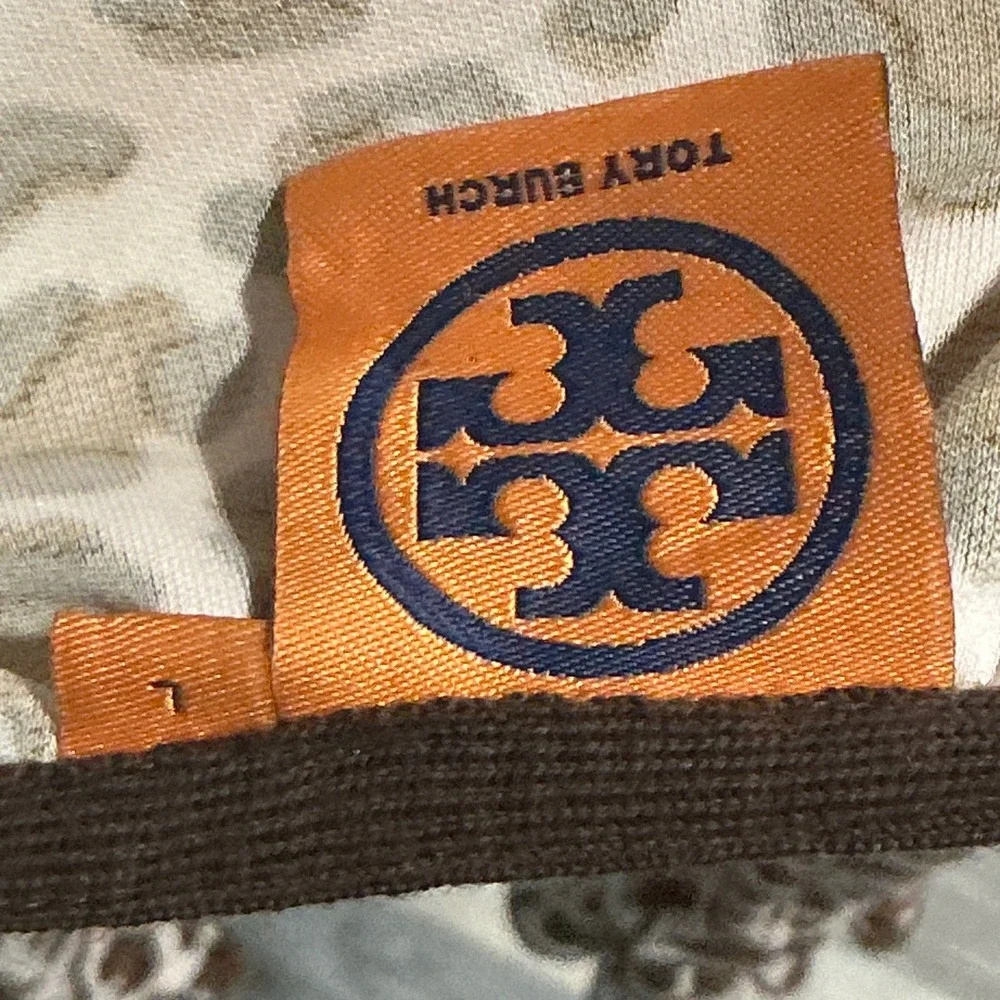 Tory Burch Stevie Leopard Print Silk Blouse Tie Neck Logo Buttons Large